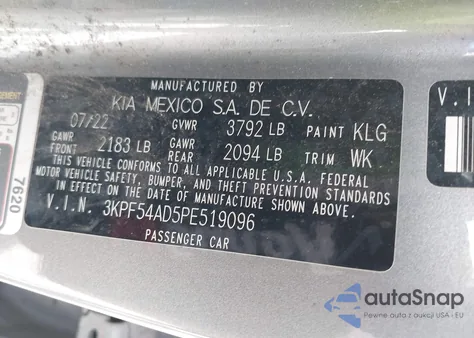 2023 Kia Forte Gt-Line z USA, uszkodzony, nr VIN 3KPF54AD5PE519096